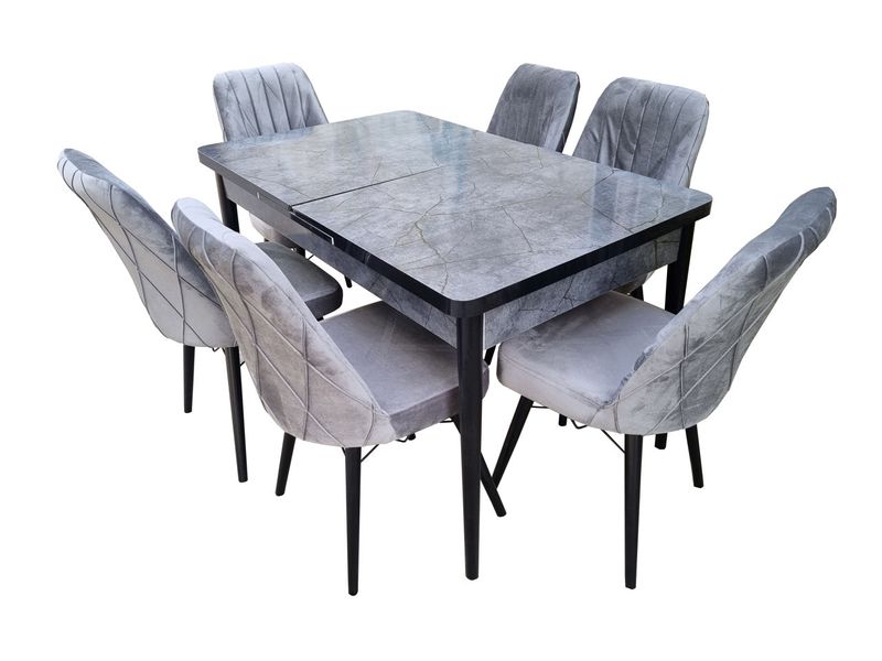 Комплект стол раздвижной MDF2 серый + 6 стульев серых ID999MARKET_6766335 фото