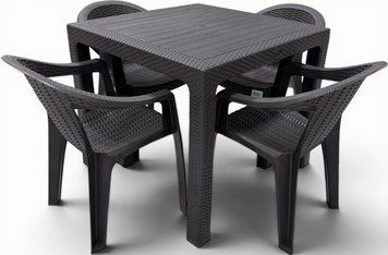 Set Masa Rattan 90X90 cafenie +4 scaune Koko cafenii 6905 фото