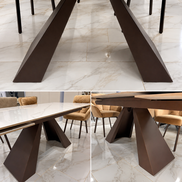 Set Masa extensibila Monza 90x180/220/260 bronze blat piatra sinterizata calacatta + 6 scaune Kandar bronze riviera 24 1516 фото