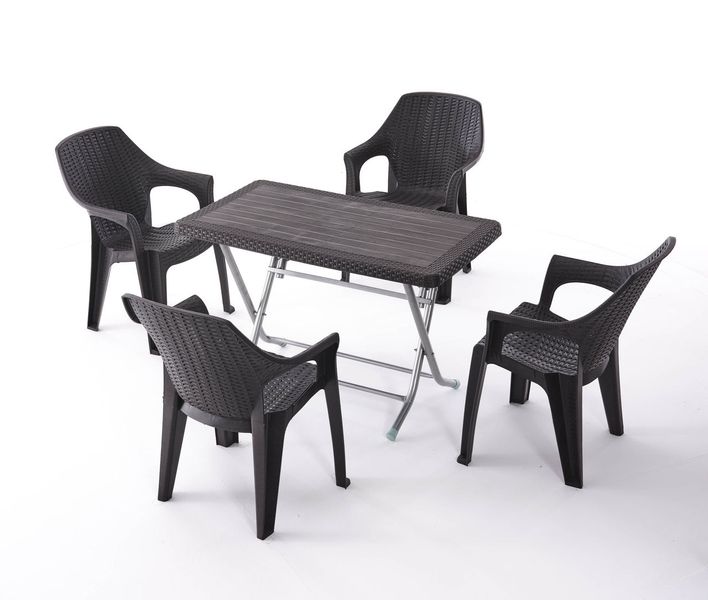 Комплект складного стола Rattan темно-коричневый+4 стула Babel ID999MARKET_6706348 фото