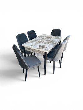 Set masa extensibila Loft Efes 0.8x1.3/1.7m+ 6 scaune Kare Gold babyface koyu gri 1409 фото