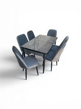 Set masa extensibila Loft aris antacit 0.8x1.3/1.7m+ 6 scaune Kare Gold babyface kouy gri 1412 фото