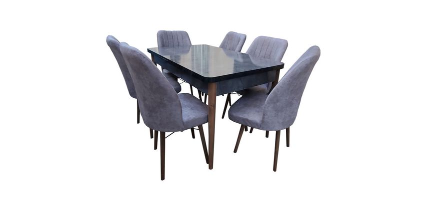 Комплект Kum стол серый + 6 стульев Sandalye instinya 18 ID999MARKET_6783478 фото