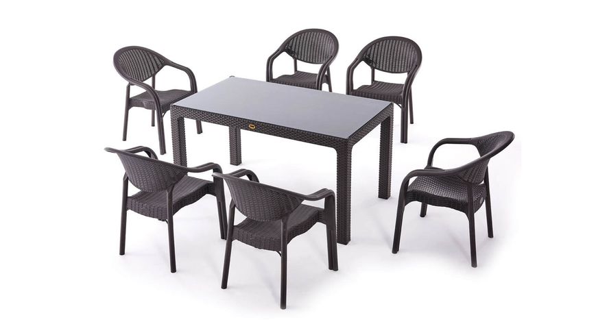 Комплект, Стол Rattan 90х150 + 6 стульев Bamboo темно-коричневый ID999MARKET_6706350 фото