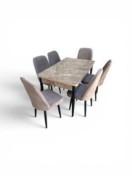 Set masa extensibila Loft belek 0.8x1.3/1.7m+ 6 scaune Kare Gold kahve 5 cafeniu 1410 фото