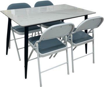 Set masa DT 2133 white + 4 scaune M01 alb cu piele gri 121410 фото