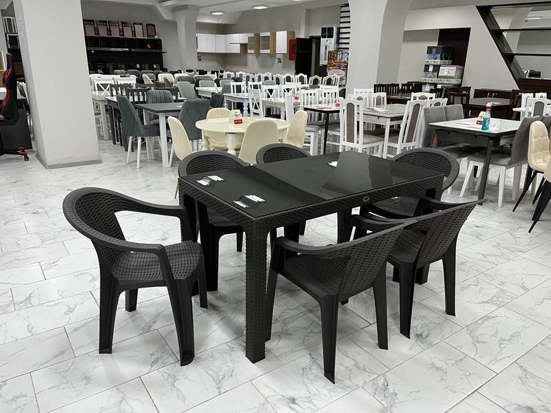 Set Masa Rattan 70X120 cafenie cu sticlă+6 scaune Koko cafeniu inchis 6834759 фото