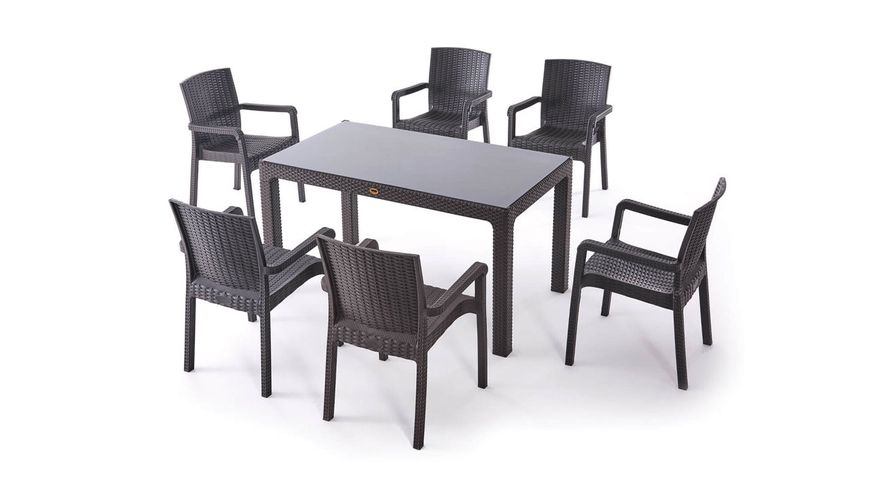 Комплект Стол Rattan 90х150 + 6 стульев Vector темно-коричневый ID999MARKET_6706352 фото