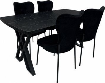 Set masa Zebra 84x160 black marble + 4 scaune Lord luna V20 12233 фото