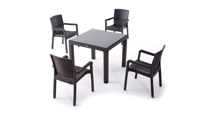Комплект Стол 90x90 Rattan+4 стула Vector темно-коричневый ID999MARKET_6706353 фото