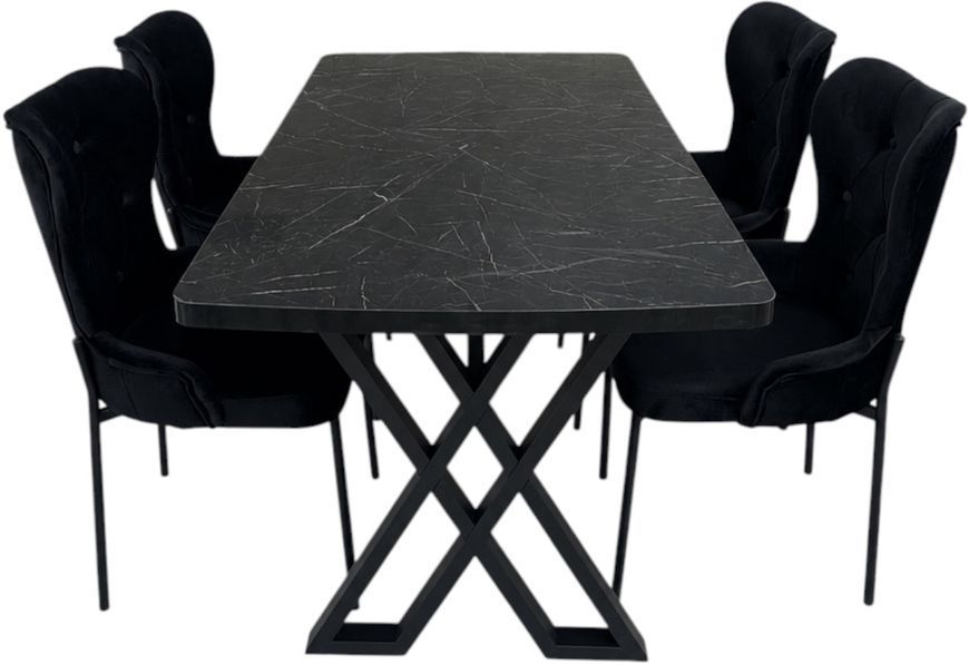Set masa Zebra 84x160 black marble + 4 scaune Lord luna V20 12233 фото