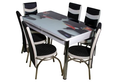 Комплект Келебек II 0452 + 6 стульев черные с белым ID999MARKET_6360833 фото
