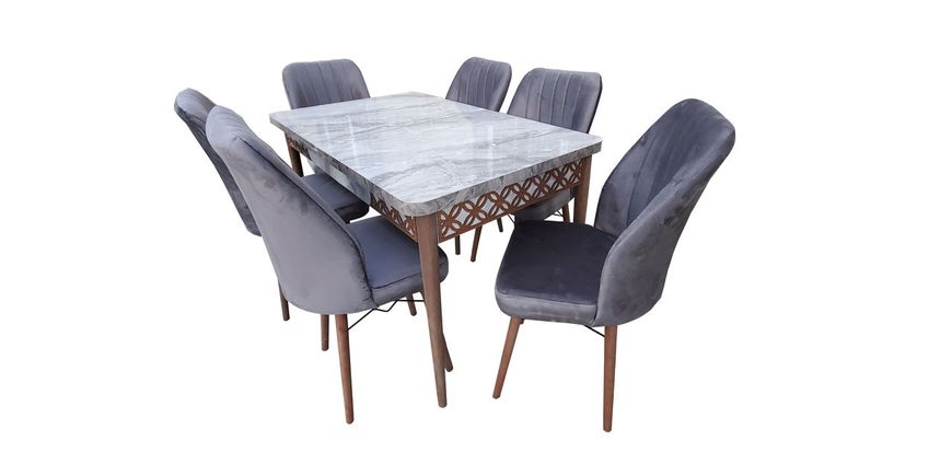Комплект Kum II стол bermuda + 6 стульев Sandalye серый велюр ID999MARKET_6791574 фото