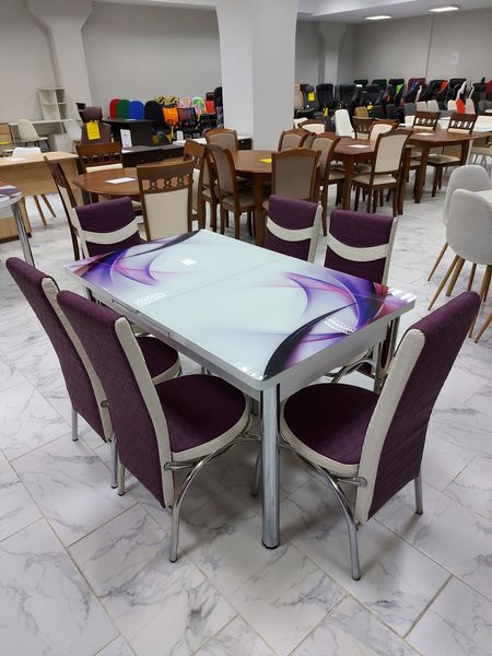 Комплект Келебек ɪɪ 0699+ 6 стульев merchan фиолетовые с белым ID999MARKET_6361283 фото