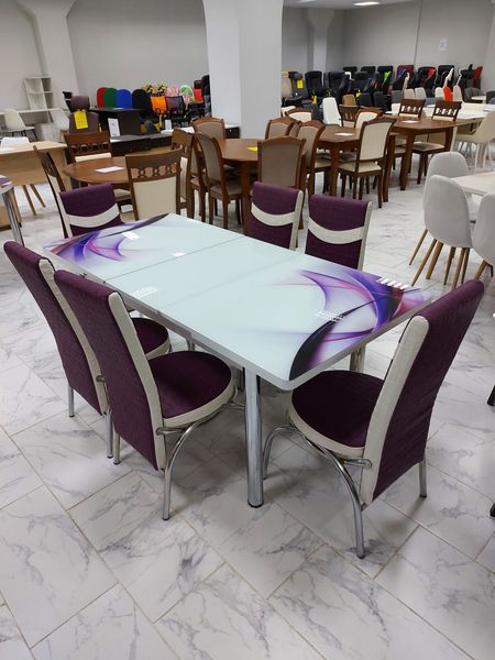 Комплект Келебек ɪɪ 0699+ 6 стульев merchan фиолетовые с белым ID999MARKET_6361283 фото