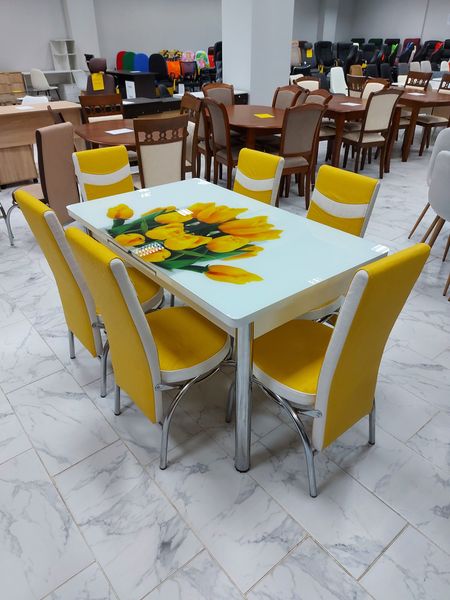 Комплект Келебек ɪɪ 468 + 6 стульев merchan желтые с белым ID999MARKET_6362548 фото