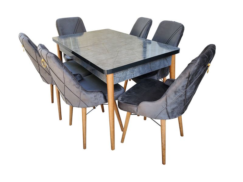 Комплект стол раздвижной MDF3 серый+ 6 стульев ID999MARKET_6791599 фото