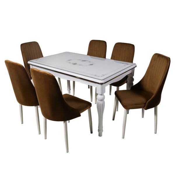 Комплект стол DT A20 белый + 6 стульев DC A13 велюр капучино ID999MARKET_6249185 фото