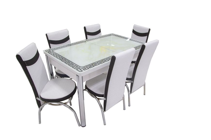 Комплект Келебек ɪɪ 1125 + 6 стульев Merchan белые с черным ID999MARKET_6611546 фото