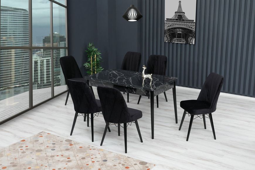 Комплект стол раздвижной MDF2 черный + 6 стульев черных ID999MARKET_6689204 фото