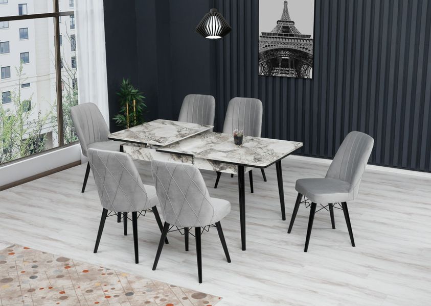 Комплект стол раздвижной MDF2 мрамор + 6 стульев Gold серый велюр ID999MARKET_6689203 фото