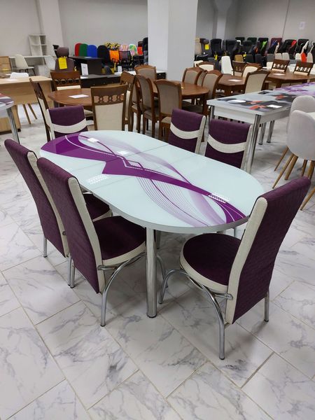 Комплект овальный 840 + 6 стульев Merchan фиолетовые с белым ID999MARKET_6401499 фото