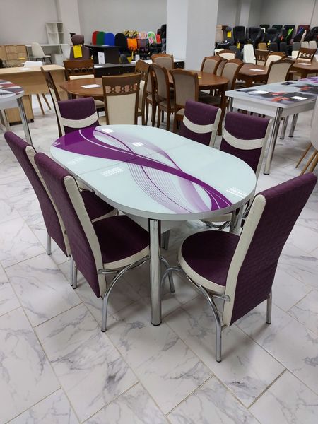 Комплект овальный 840 + 6 стульев Merchan фиолетовые с белым ID999MARKET_6401499 фото