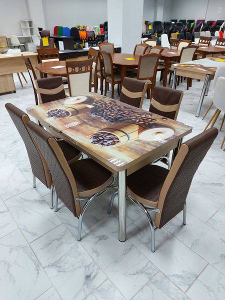 Комплект Келебек ɪɪ 869 + 6 стульев merchan коричневые с бежевым ID999MARKET_6365517 фото