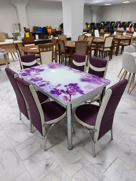 Комплект Келебек ɪɪ 901 + 6 стульев merchan фиолетовые с белым ID999MARKET_6365669 фото