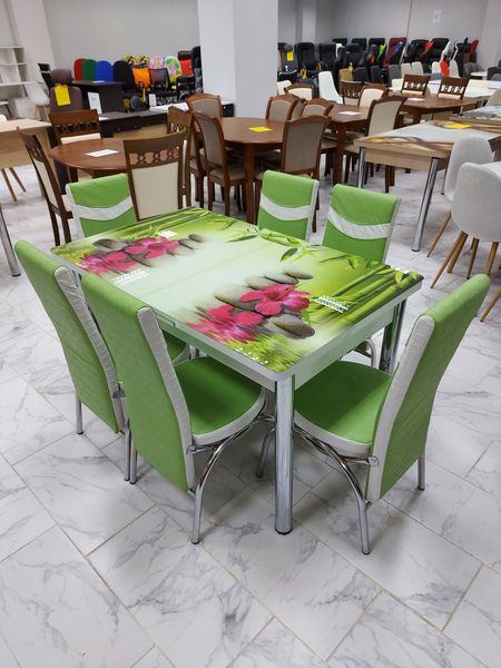 Комплект Келебек ɪɪ 1078 + 6 стульев merchan зеленые с белым ID999MARKET_6365955 фото