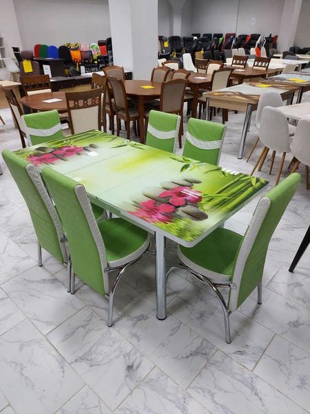 Комплект Келебек ɪɪ 1078 + 6 стульев merchan зеленые с белым ID999MARKET_6365955 фото