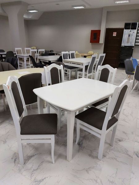 Комплект раздвижной стол T424E 1.2m-1.5m + 4 стула Clasic alb aqua 24 ID999MARKET_6409745 фото