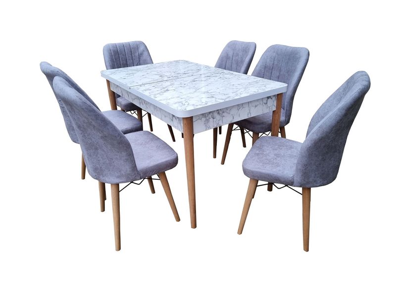 Комплект Kum стол белый мрамор + 6 стульев Sandalye ID999MARKET_6798740 фото