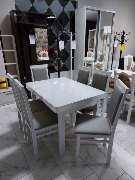 Комплект раздвижной стол DT A30 белый + 6 стульев Eva alb rosto 90 ID999MARKET_6409743 фото