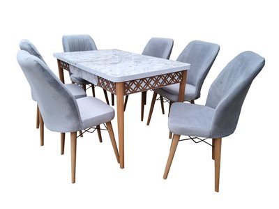 Комплект Kum II стол белый мрамор + 6 стульев Sandalye ID999MARKET_6798742 фото