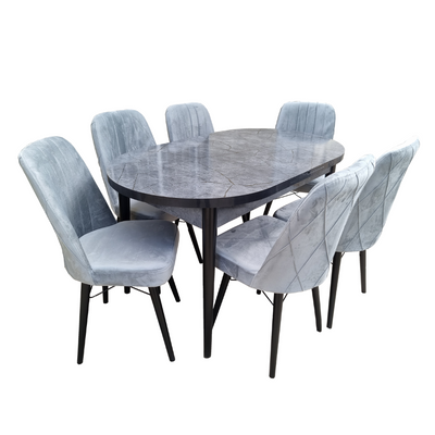 Комплект MDF Oval серый (стол Karegold Aris Antrasit + 6 стульев велюровых серых) 0025 фото