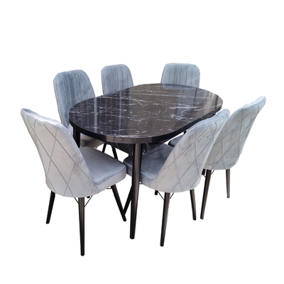 Комплект MDF Oval черный (стол Karegold Bendir + 6 стульев велюровых серых) 0026 фото