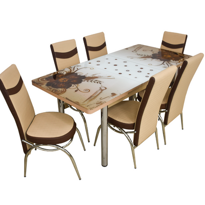 Комплект Kelebek ɪɪ 0526+ 6 стульев merchan бежевые с коричневым ID999MARKET_6247869 фото