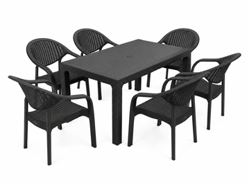 Set Masa Rattan 80X140 cafenie +6 scaune Bambo cafenii 08132 фото