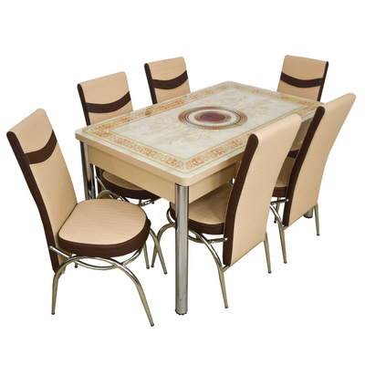 Комплект Kelebek ɪɪ 0004 + 6 стульев merchan бежевых с коричневым ID999MARKET_6247864 фото